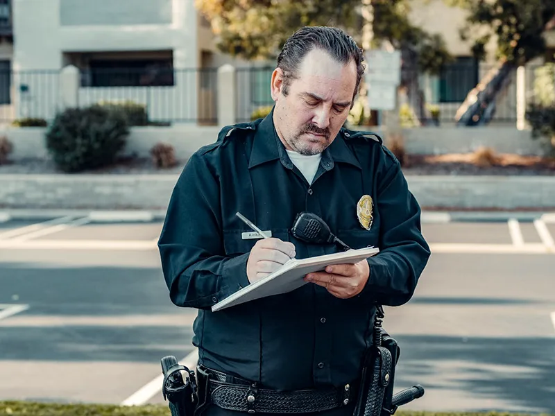 A Bearded Police Man Writing on Paper, Police Report